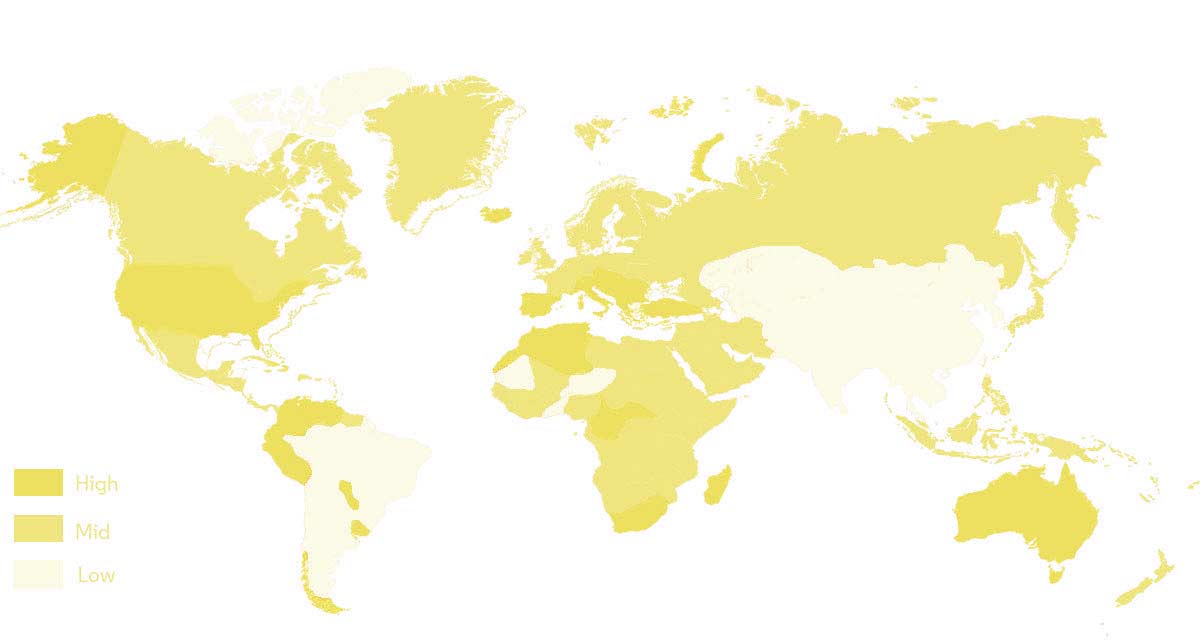 World distribution map of partners of eyelash manufacturers and weora | weora