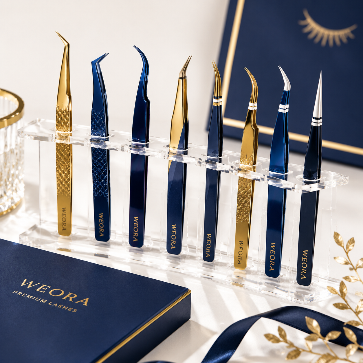 Professional eyelash tweezers for lash extension applications